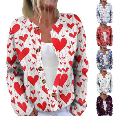 Ladies' Fashionable Long Sleeved Valentine's Day Printed Jacket Cardigan