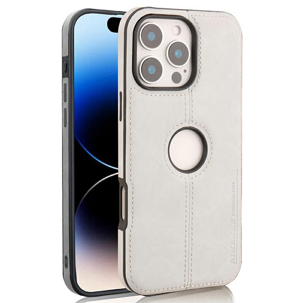 

Чехол для iPhone 16 Pro Центральная ось с вырезом под логотип ПУ кожа+ПК Задняя крышка для телефона Grey