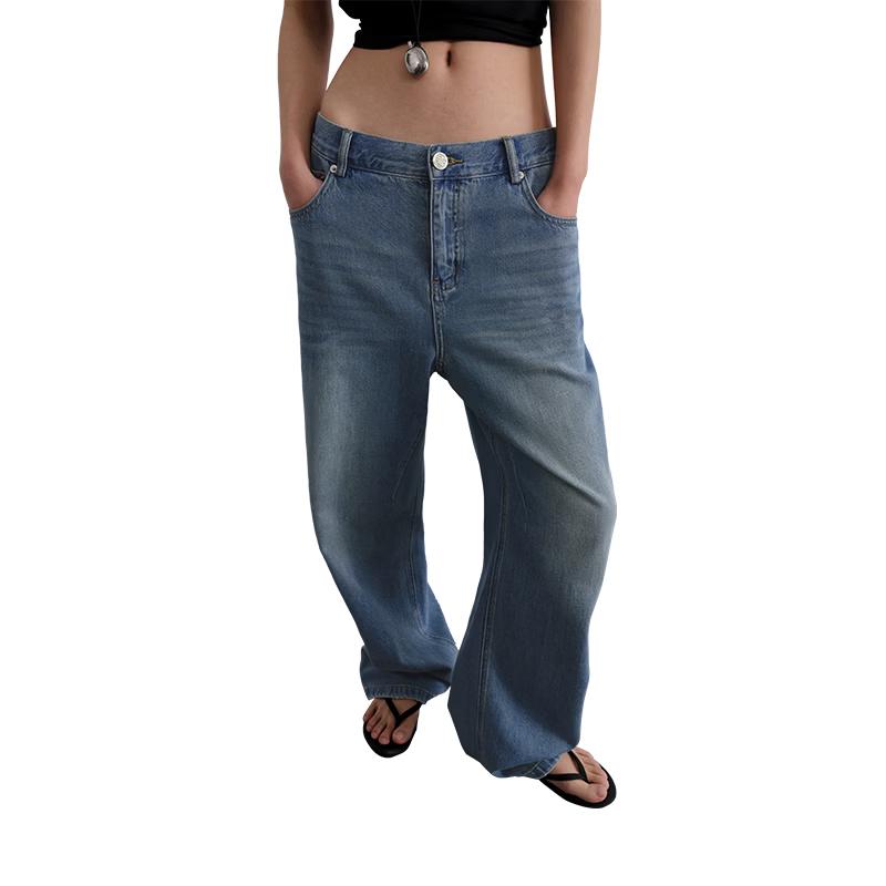 GREEN BELT Women s Retro Washed Tencel Wide-Leg Jeans L