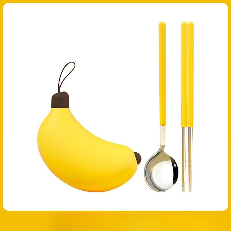 

304 Stainless Steel Tableware Set Dust-proof Cute Portable Spoon Chopstick Two-piece Set Outdoor Travel Tableware Storage Box