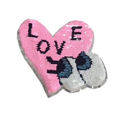 Sew on Heart Sequins Patch Love Tower Paillette Applique Reversible Color