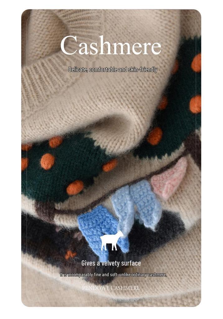 Spring & Autumn Hand-Knitted Sleeveless Cashmere Jacquard Vest - Retro Round Neck, Loose Fit