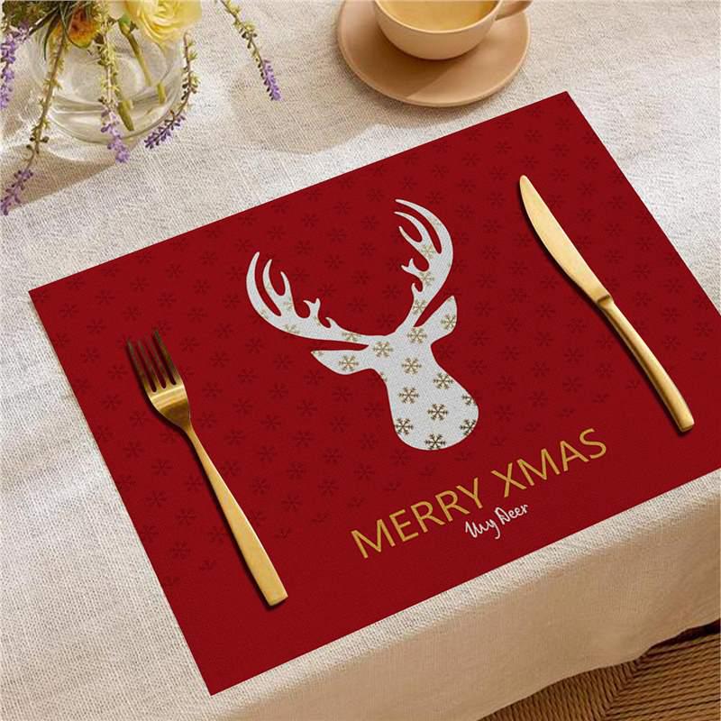 Christmas Digital Print Heat-Resistant Linen Placemat: European and American Birthday Party Table Decor