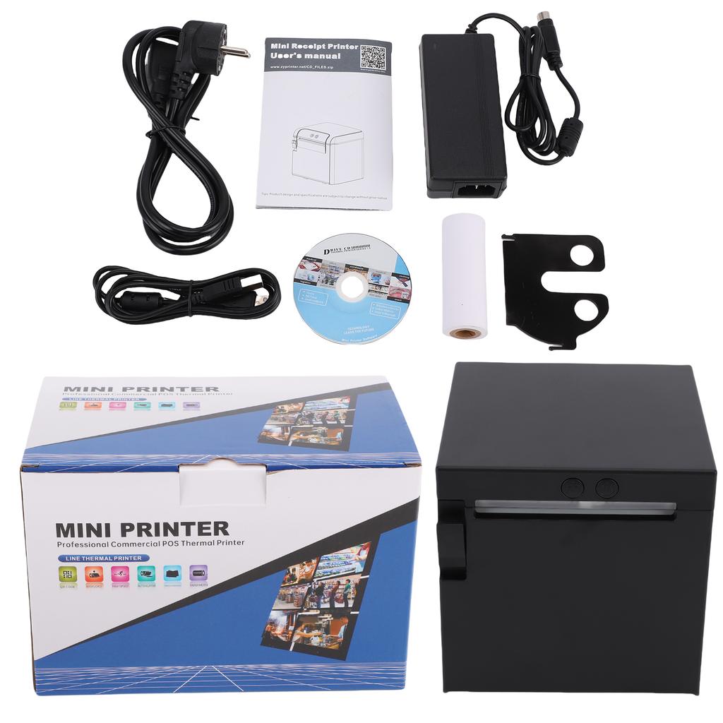 80mm Thermal Receipt Printer Desktop Printing Machine USB + WIFI + Ethernet Interface Large Capacity Paper Bin
