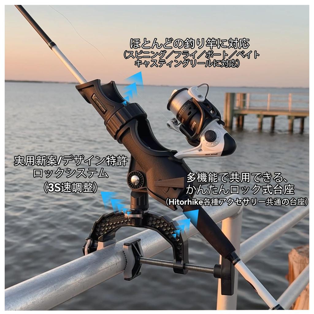 Hitorhike Power Lock Angelrutenhalter mit Aluminiumlegierungsbasis und Verriegelung, passend für runde und quadratische Rohre von bis zu Zoll Durchmesser, mit Ein-Klick-System,