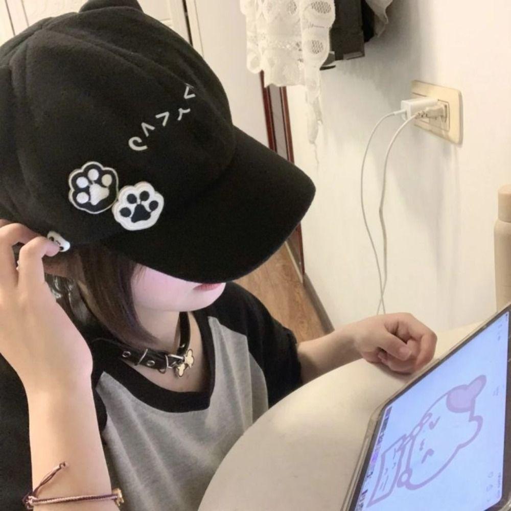 Y2k Cat Ears Baseball Cap Peaked Cap Embroidery Baseball Hat Casual Octagonal Hat  Cosplay