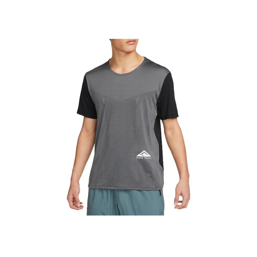 Nike Color Block Running Training Breathable Crew Neck Short Sleeve Tee Men Tops Black Grey DM4647-010