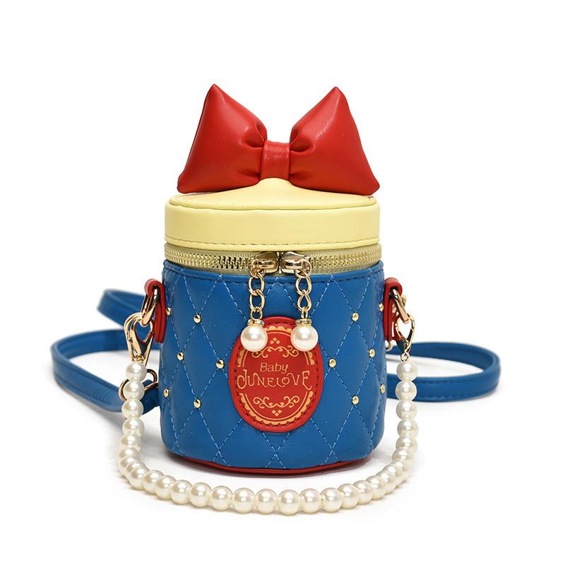 Adorable Korean Style Children's Bowknot Bucket Bag With Pearl Chain Shoulder Strap