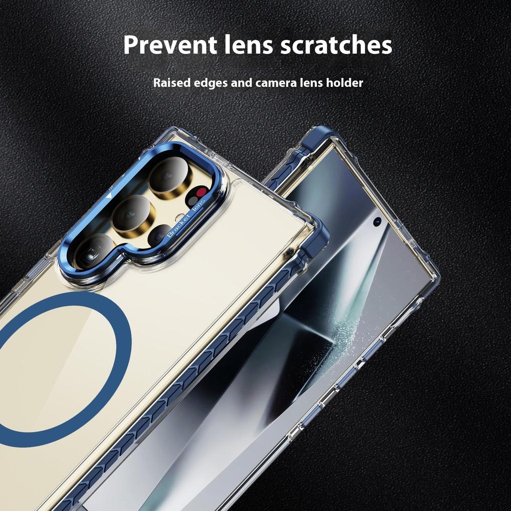 For Samsung Galaxy S24 Ultra Clear Phone Case with Lens Kickstand Cover Compatible with MagSafe