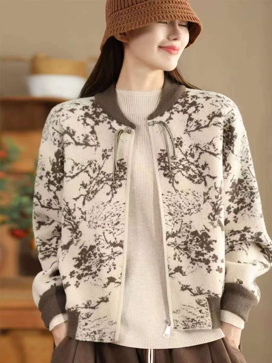 

Johnature Женское осеннее винтажное жаккардовое пальто в китайском стиле с спиральным узором, модное свободное повседневное пальто с длинными рукавами One Size кофейный