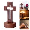 Church Altar Crucifix Statue Walnut Wood Hollow Standing Crosses Ornament with Magnetic Base for Easters Ceremony Decors