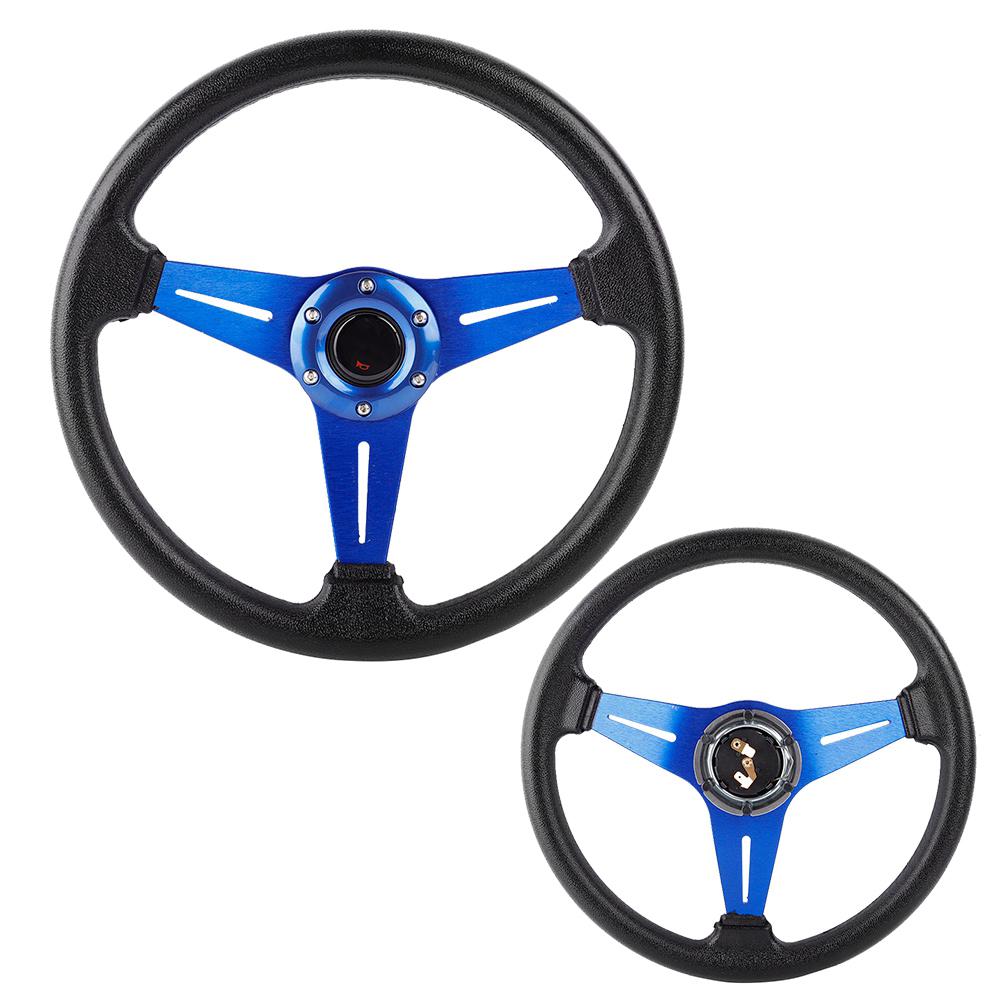 14in 350mm Universal Aluminum PU Leather Car Sport Racing Drift Steering Wheel Blue