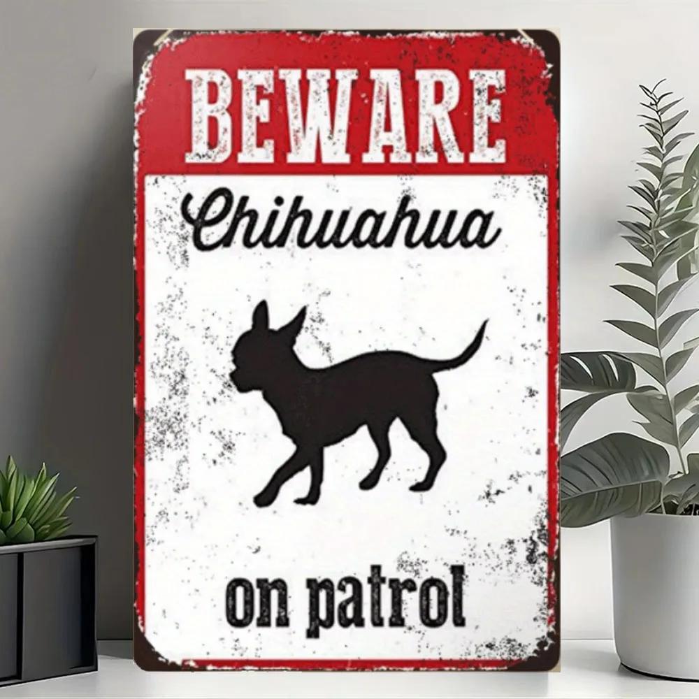 1PC Rustic Wooden Chihuahua On Patrol Sign, Dog Alert Hanging Plaque For Home And Garden Decor