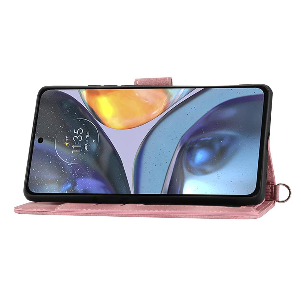 Skin-touch Leather Phone Case for Motorola Moto G Play (2023) 4G Imprinted Flower Wallet Stand Cover with Strap