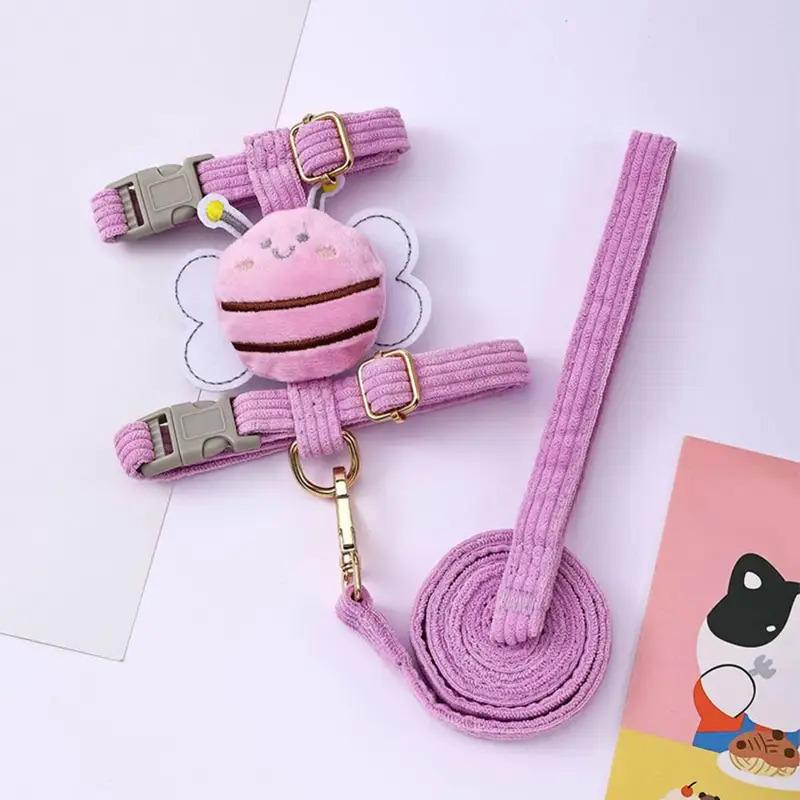 Walking Harness Leash Set for Cats Dogs - Cartoon Bee Adjustable Escape-Proof for Small Medium Pets