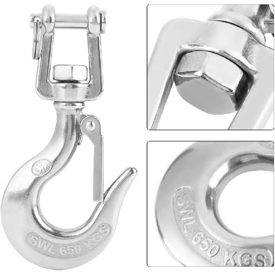 Swivel Hook, 650kg/1000kg 304 Stainless Steel Swivel Lifting Hook with Rigging Accessory Safety Eye Swivel Lifting Hoisting Chain Hooks(650kg)