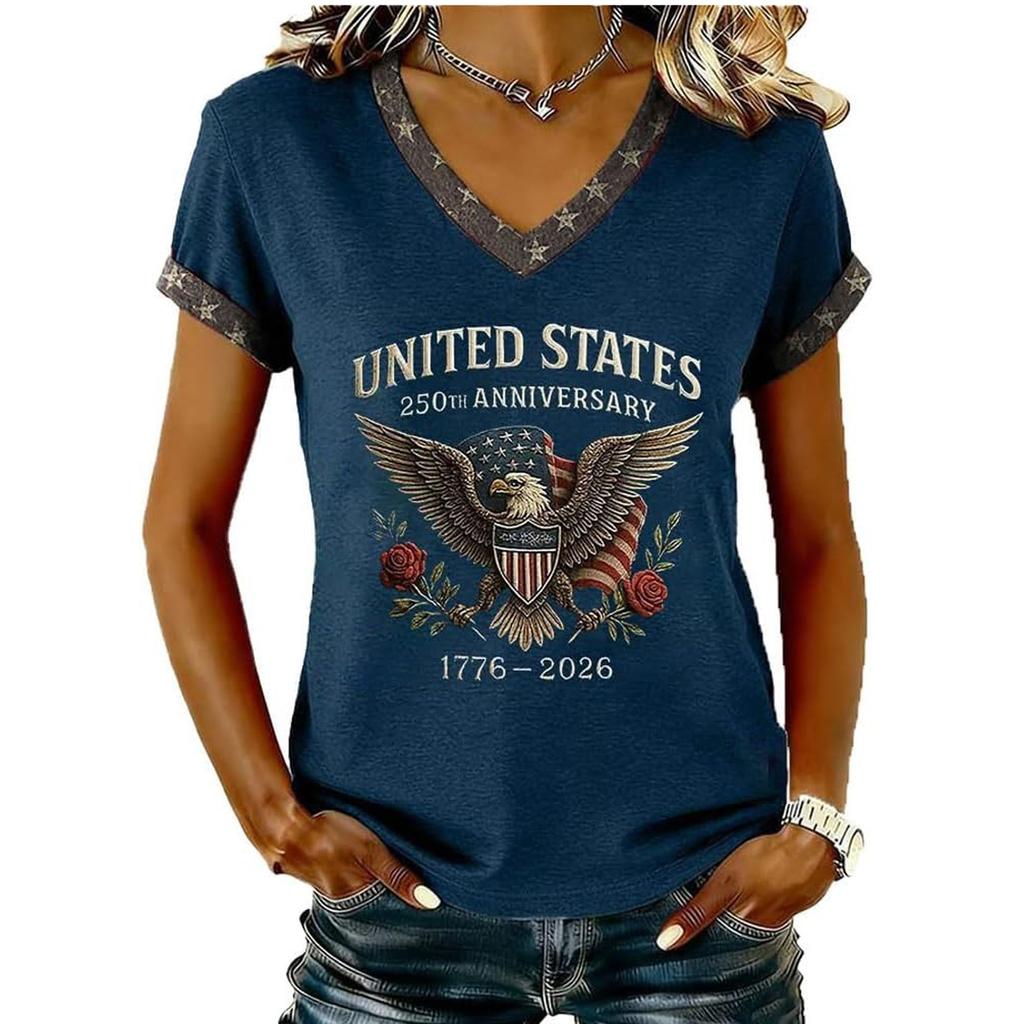 Women's Casual Round Neck Short Sleeve Pullover Printed T-Shirt Top