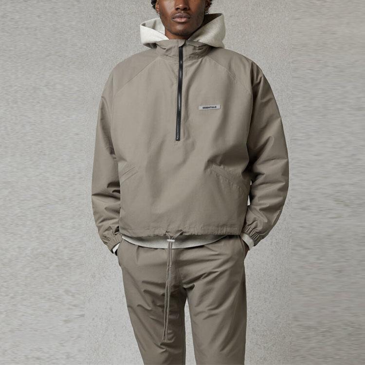 Fear of God Essentials High Collar Half-Zip Windbreaker with Drop Shoulders Unisex Windbreaker Cement FOG-FW20-359