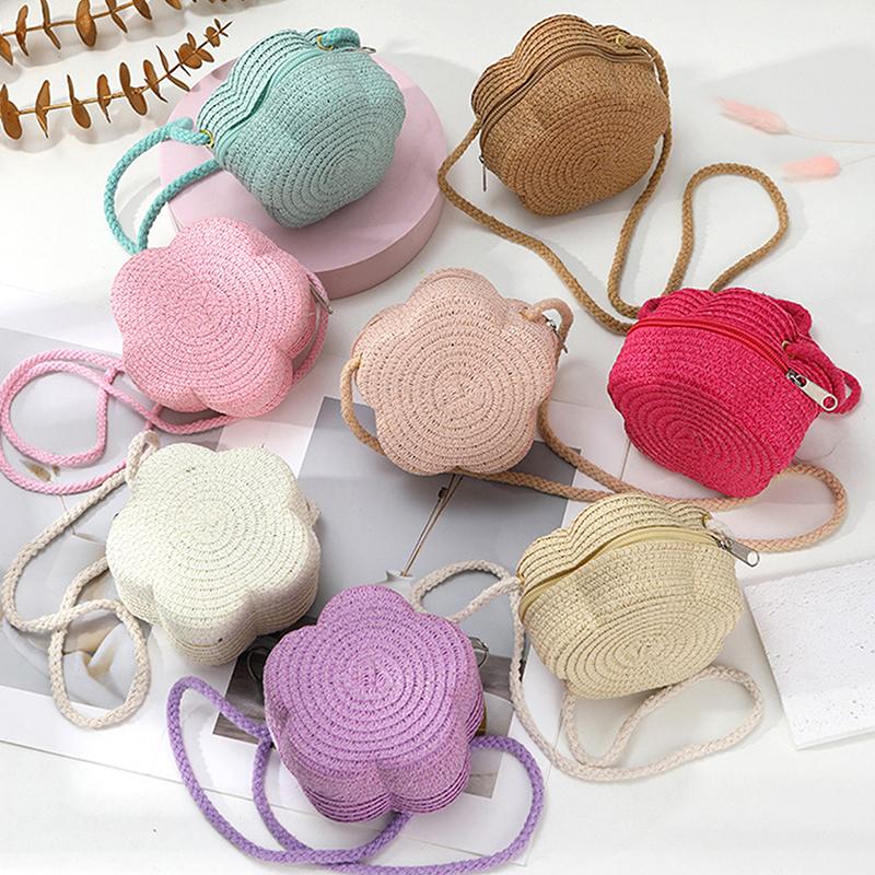 Handmade Kids Girls Shoulder Bag Flower Straw Baby Bags Messenger Bag Children Keys Coin Purse Cute Princess Mini Handbag