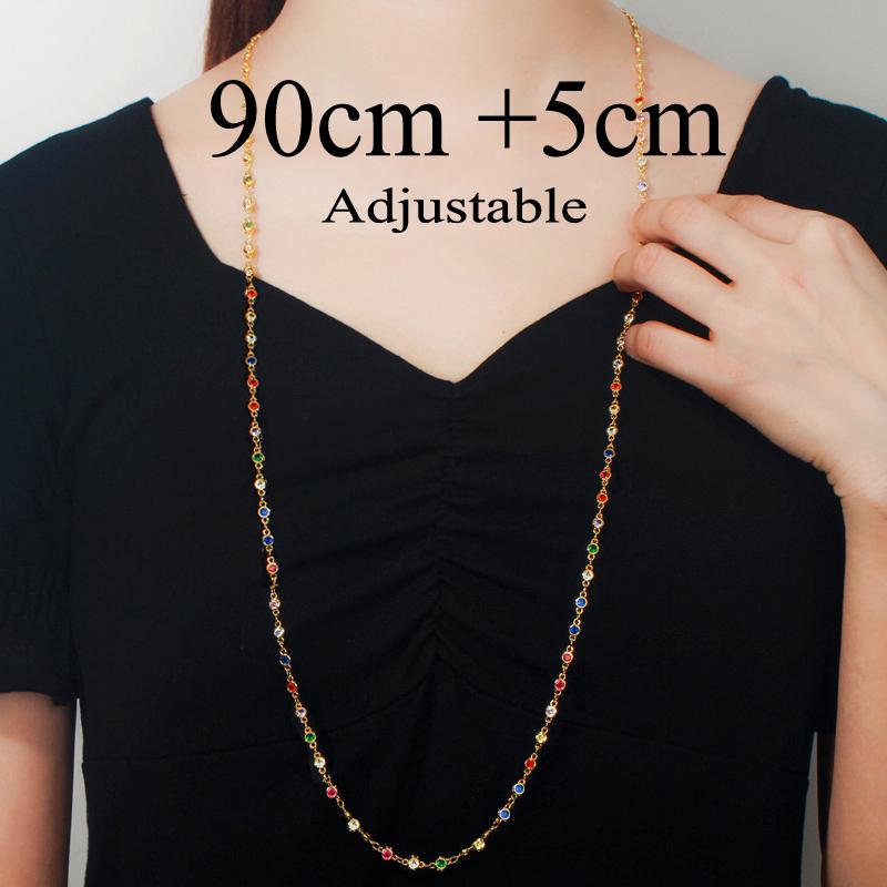 WWJ høy kvalitet rund regnbue Cubic Zirconia langkjede halskjede