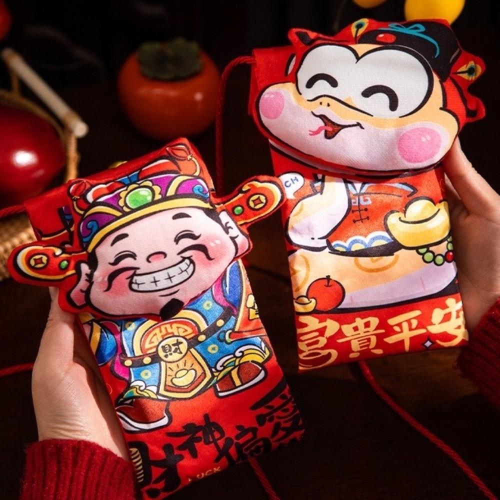 Traditional New Year Red Envelope Cartoon Chinese Style Red Envelope Bag Large Size Fabric Material Red Packet Children's Use