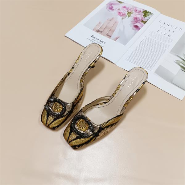 

Модные женские туфли, тапочки, повседневные шлепанцы, закрытый носок, тонкий каблук, 2025, роскошные, летние, весенние, тонкий каблук, женская обувь, женские тапочки, для улицы 35