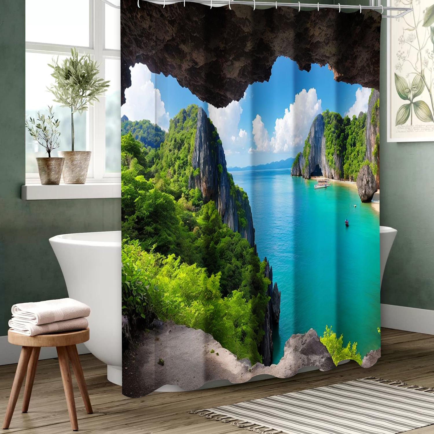 

Beach Pattern Bathing Curtain Bathroom Shower Curtain Waterproof With 12 Hooks Home Deco Free Ship 180x180cm curtain зелений