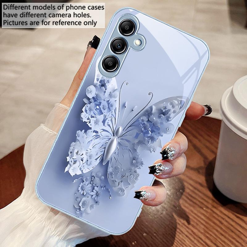 Green Flower Butterfly For Samsung A 73 72 71 70 56 55 54 53 52 51 50 42 35 34 33 32 31 26 25 24 23 22 30 20 Glass Phone Case