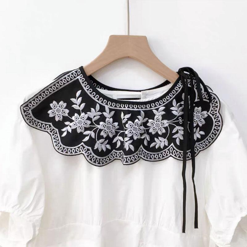 Embroidered Floral Fake Collar Cute Lolita Fake Collar Detachable Blouse False Collar Little Shawl Top for Women