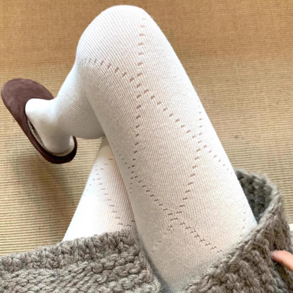Diamond Mesh White Pantyhose - Slim, Sweet, Japanese JK Style for Spring & Autumn