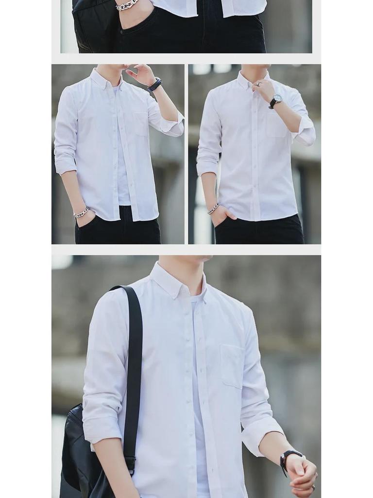 2020 Men's Oxford Long Sleeve Shirt - Youth Casual Slim Fit, Korean Style