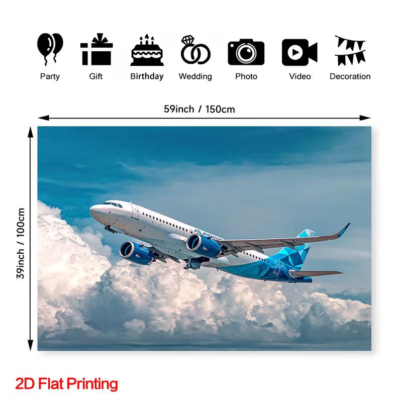 2D Airplane Theme Backdrop, Boys Birthday Party Aviation Photo Background