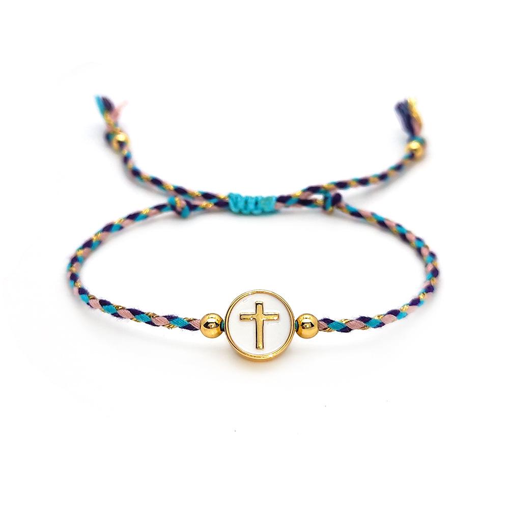 Colorful Cotton Hand-Woven Cross Beaded Bracelet for Men and Women, European and American Jewelry