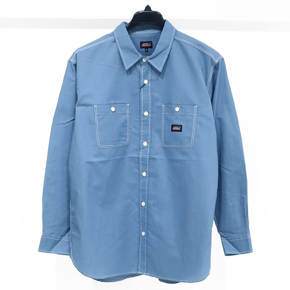 Men's Plus Size Dickies Work Shirt, Oxford Chambray Stripe Hickory, Sizes 3L, 4L, 5L, XXL, XXXL, 10001806 (JP, Alphabet, 5L, COBALT)