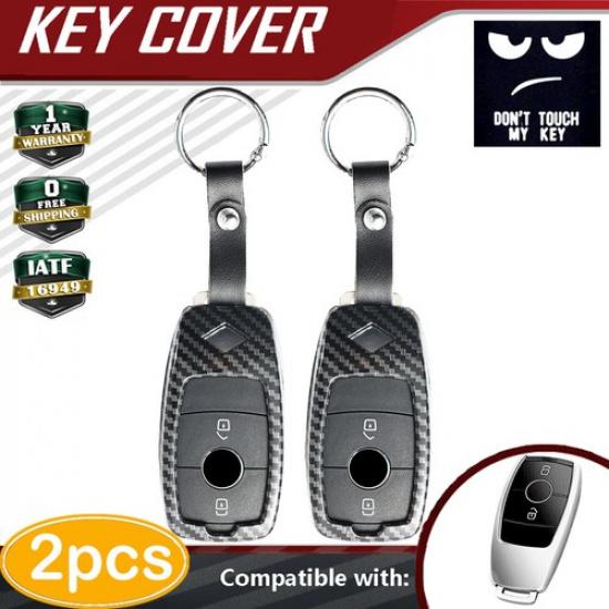 

2X For Mercedes Benz E S GLC GLE Carbon Fiber Key Ring Case Cover Holder Protect