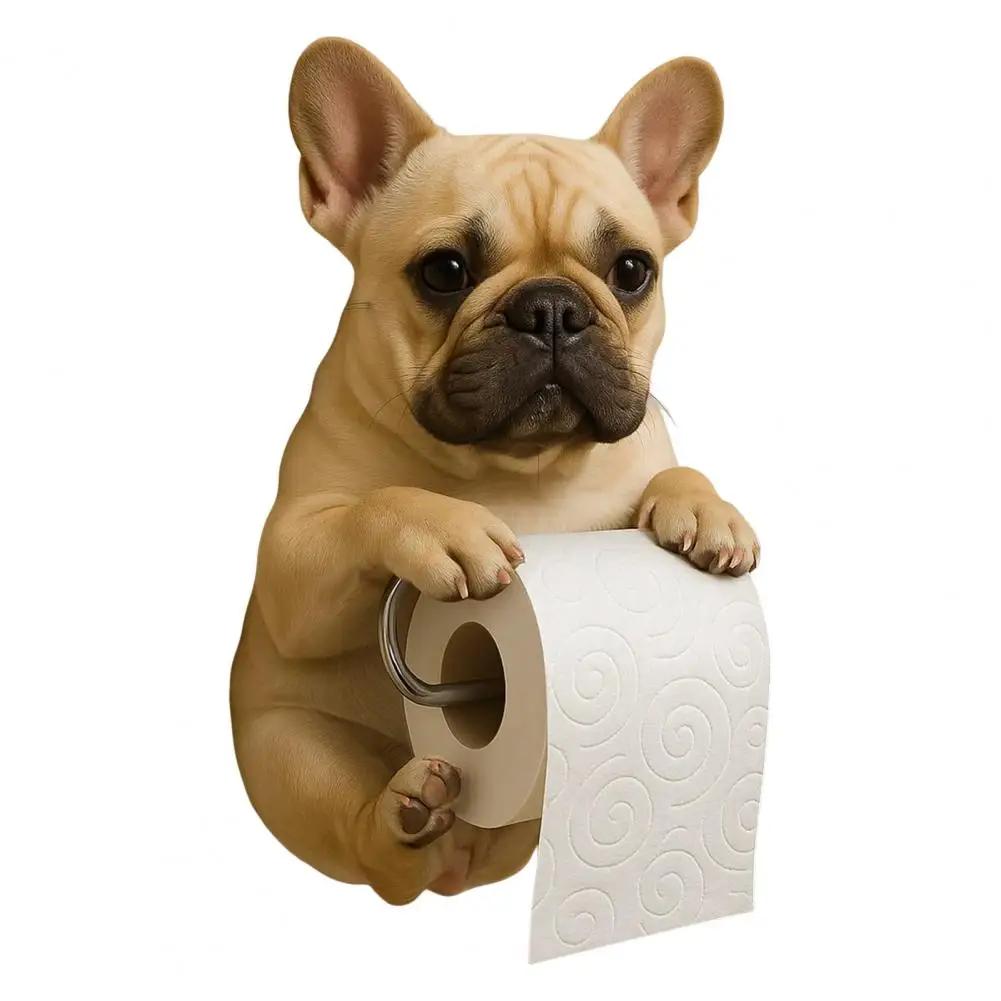 Fun Dog Wall-Mounted Toilet Paper Holder - Durable Resin Bathroom & Kitchen Tissue Roll Organizer Decor