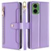 For Motorola Moto G35 5G Leather Case Zipper Pocket Wallet Phone Cover with 2 Straps