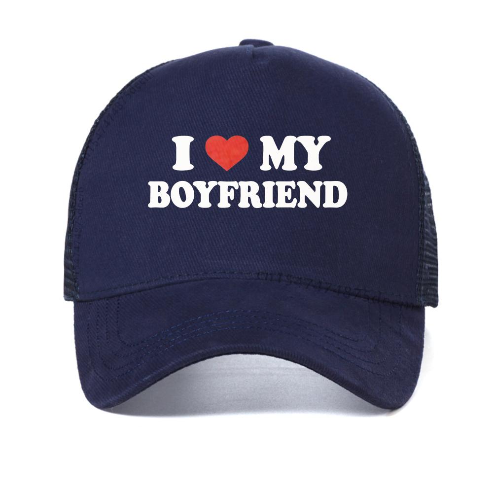 I Love My Girlfriend Boyfriend Logo Print baseball cap Summer Men's Fashion Breathable Snapback hats outdoor mesh trucker hat