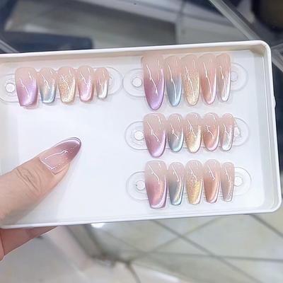 Iridescent Cat Eye Blush Press-on Nails - Handmade and Colorful Nail Patches