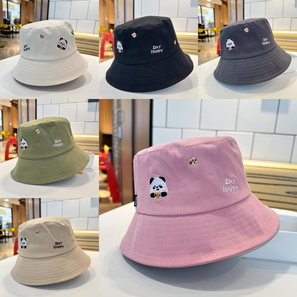 Cute Panda Embroidered Foldable Fisherman Hat For Women Uv Protection Sun Hat For Outdoor Activities
