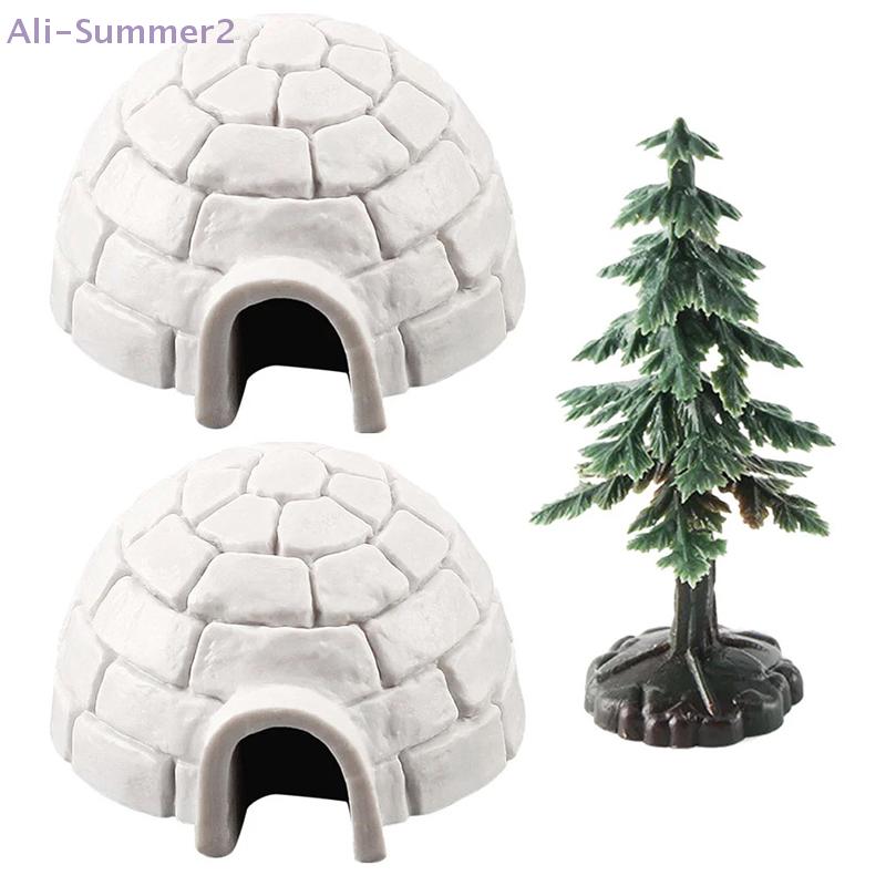 Set di statuette albero di Natale Igloo Polare Miniature Figure Artiche Set da gioco Giocattolo Mini Ornamento Rifugio Animali Polari Decorativo