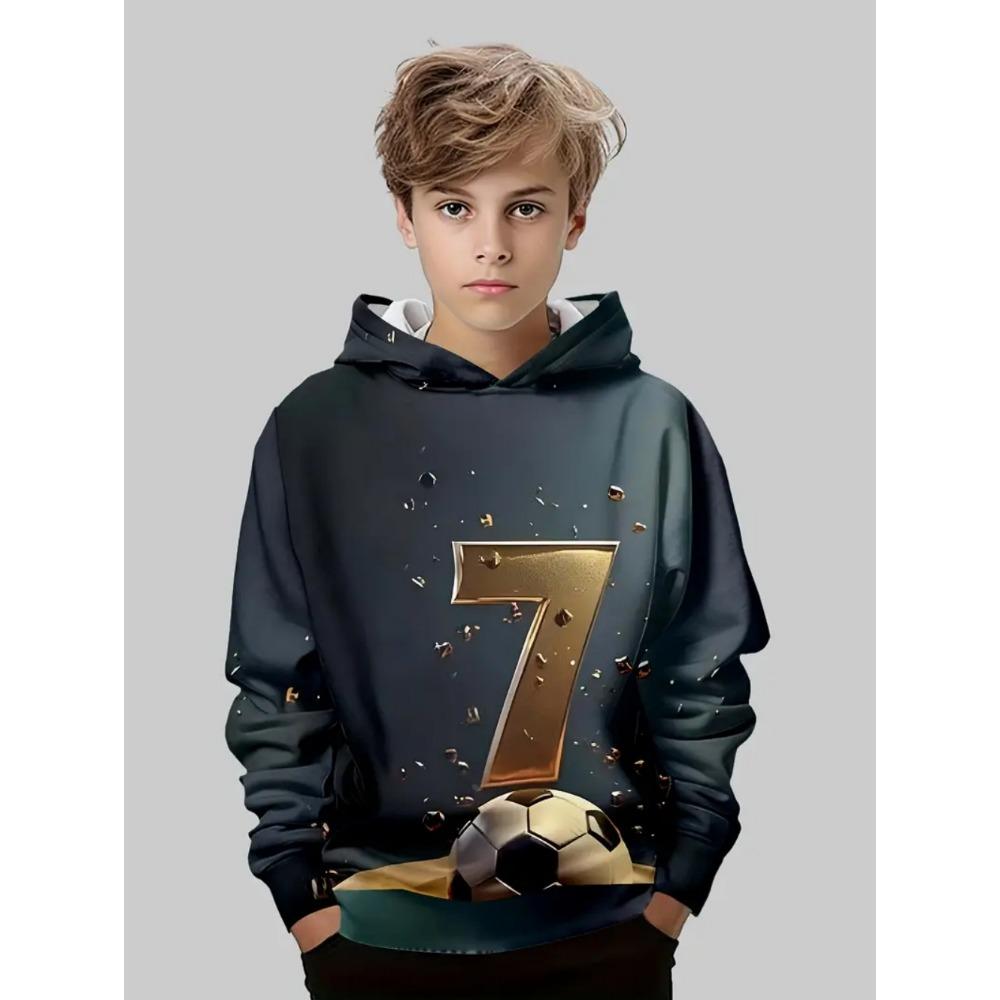 Boys' 3D Soccer Ball Harajuku Print Hoodie Casual Polyester Long Sleeve, Slight Stretch, Hooded Outdoors Sweatshirt for Running