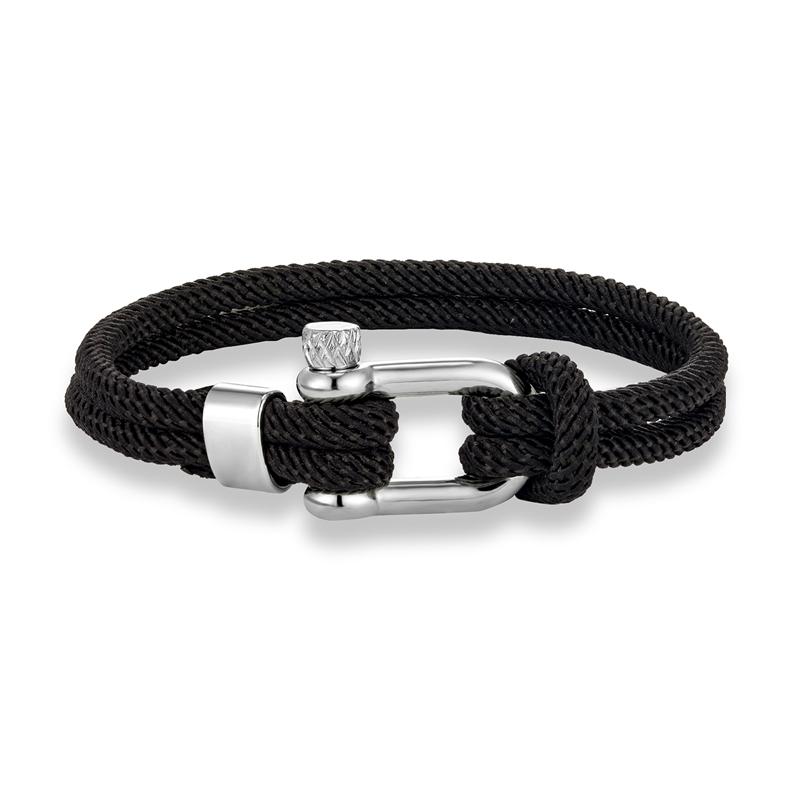 Minimalist Nautical Rope Bracelet Double Strand Stainless Steel U-Shape Shackle Buckle Survival Jewelry for Men Women