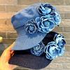 Fashion Beret Cap Sweet Cowboy Flat Top Navy Hat Cotton Big Flower Denim Octagonal Hats Sunshade Hat Student Hats