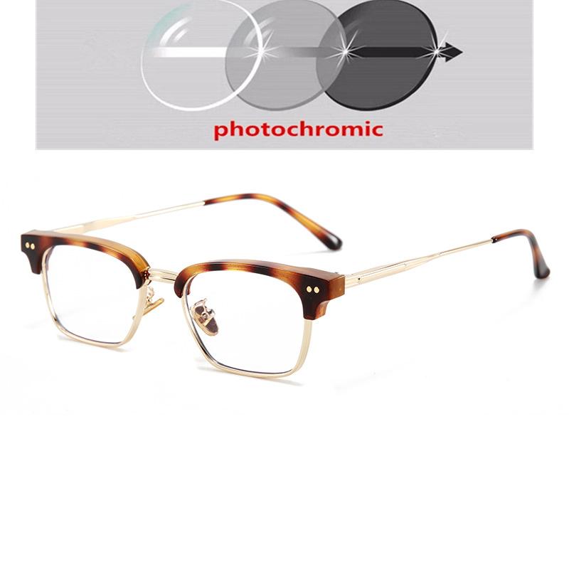Anti Blue Ray Half Rim Square Myopia Glasses Finished Metal Rice Nail Frame Student Prescription Spectacles 0 -0.5 -0.75 To -6.0