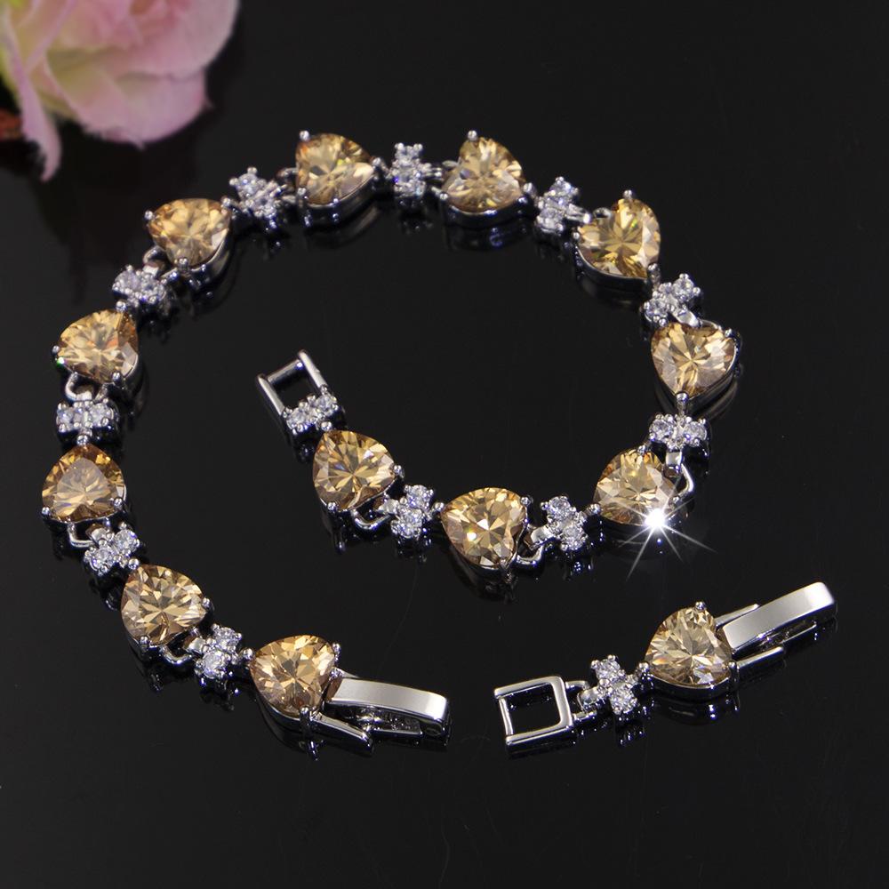 Pulseira Coração Cravejada de Zircônia de Luxo Leve Joia Pulseira Popular em Forma de Coração Moderna que Não Desbota