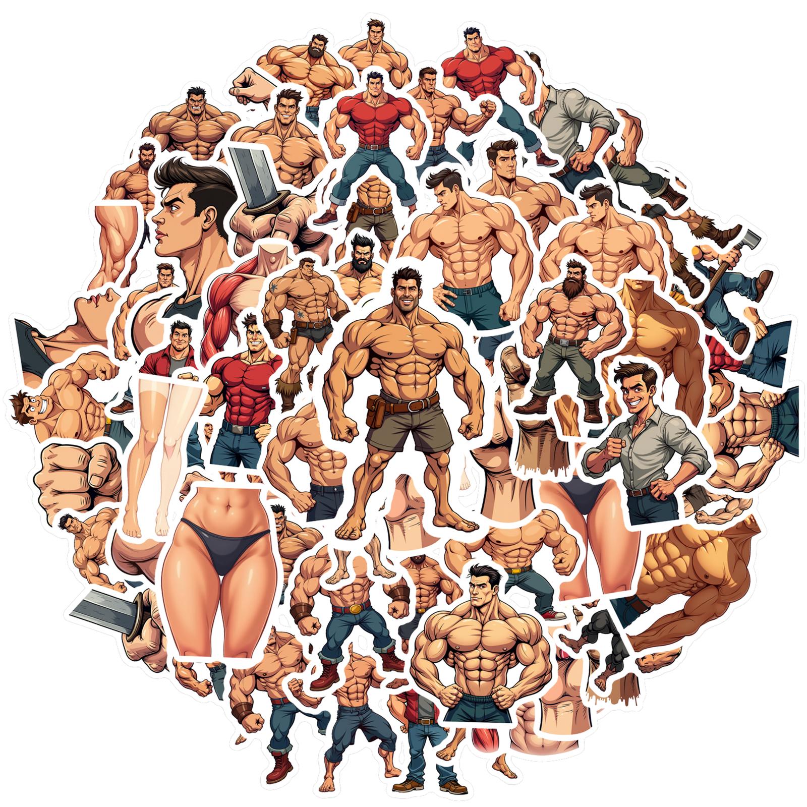 35pcs-70pcs Decals Power Muscle Men Stickers Cartoon Stickers Character Stickers For Car Sticker Suitcase Phone