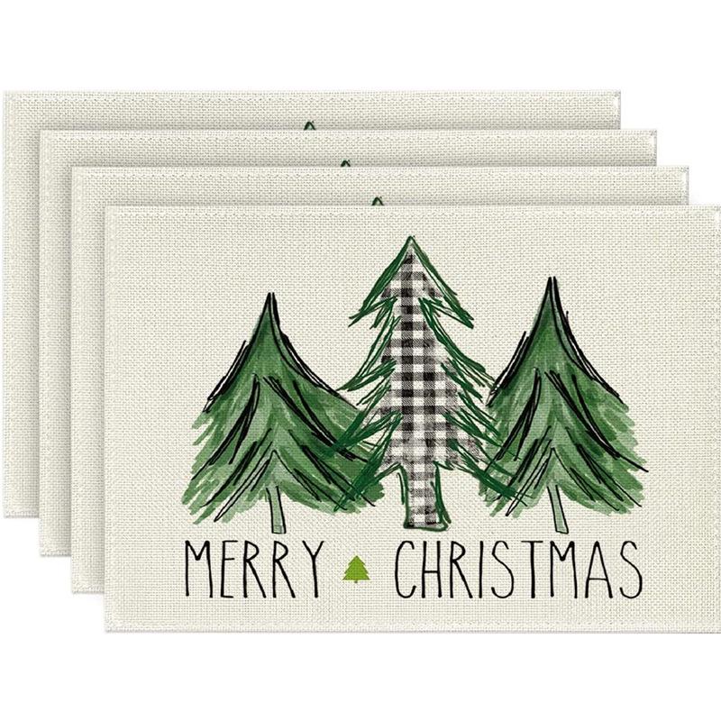 Christmas Festival Linen Placemat: Classic Plaid Snowflake Design, Heat-Resistant Christmas Tree Table Mat