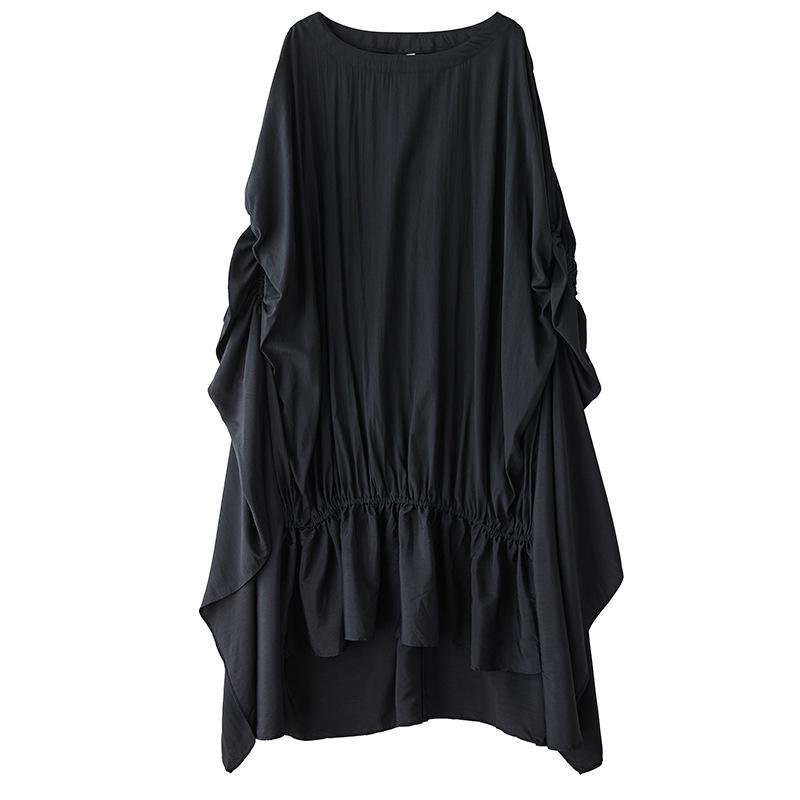Summer Loose Fit Pleated Batwing Shirt Dress