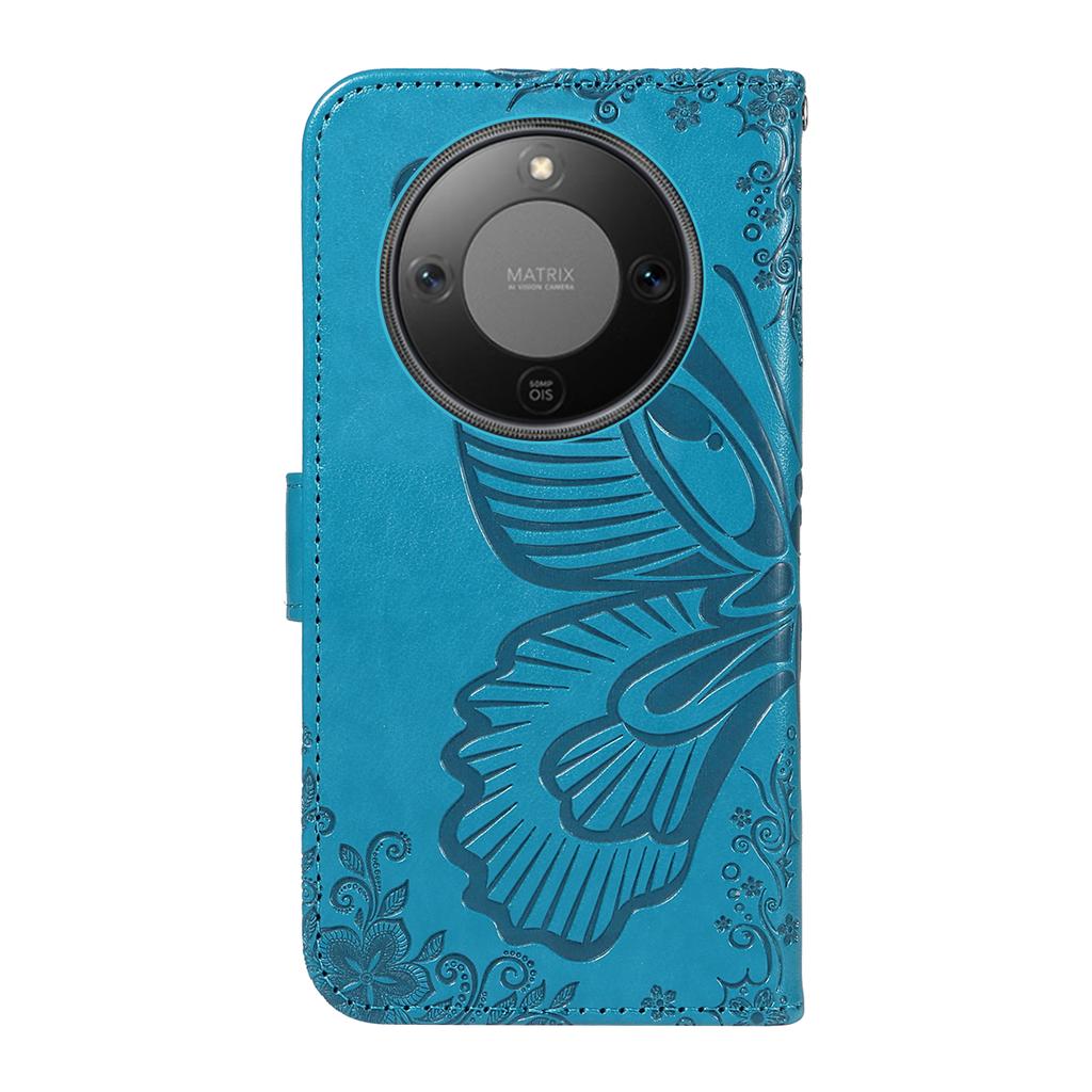 For Honor Magic8 Lite 5G/X9d 5G/X70 5G Case Butterfly Pattern PU Leather Folio Flip Phone Cover -  Blue